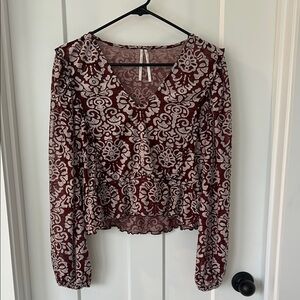 Anthropologie Floral Lace Top - Burgundy and Cream
